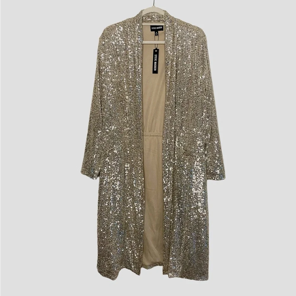 STEVE MADDEN Show Stopper Duster Silver Disco NWT Small - Picture 6 of 10
